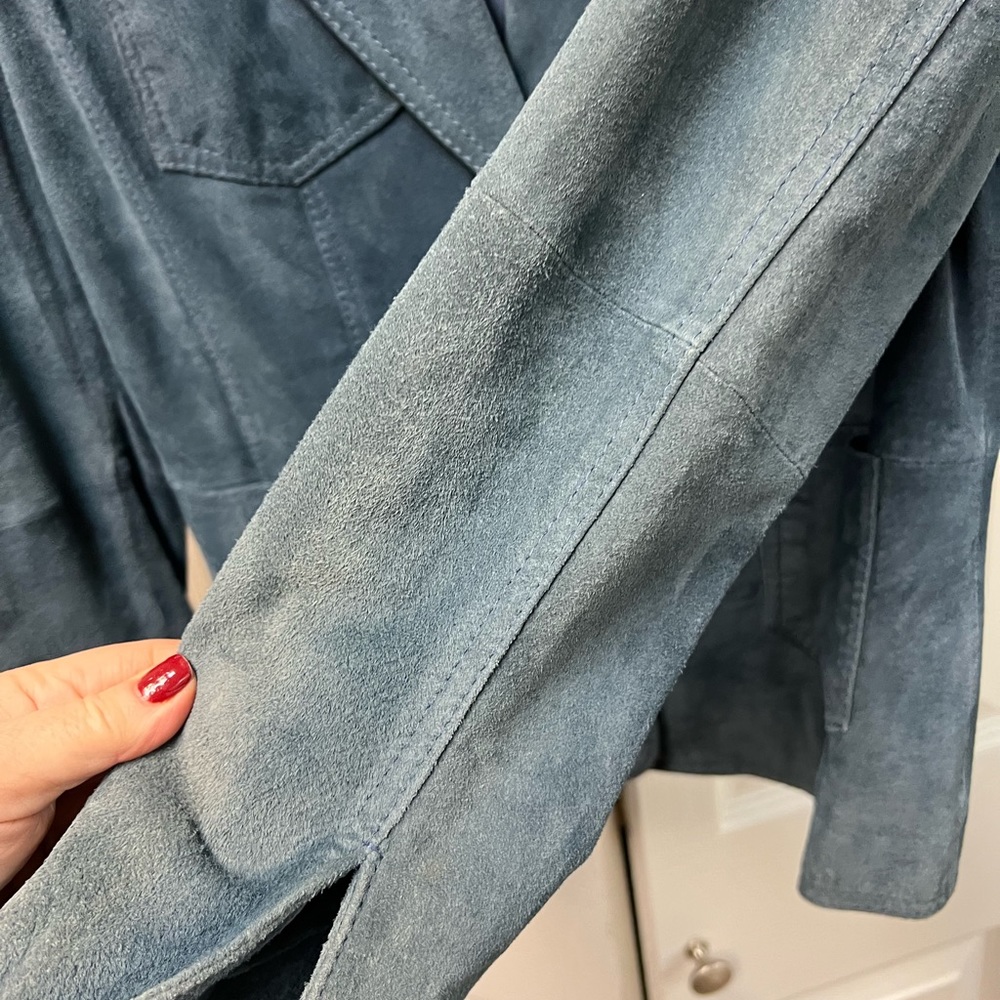 Caslon Vintage Blue Suede Blazer faded Leather Split Sleeves 4 Pocket Full Lined - Picture 12 of 15